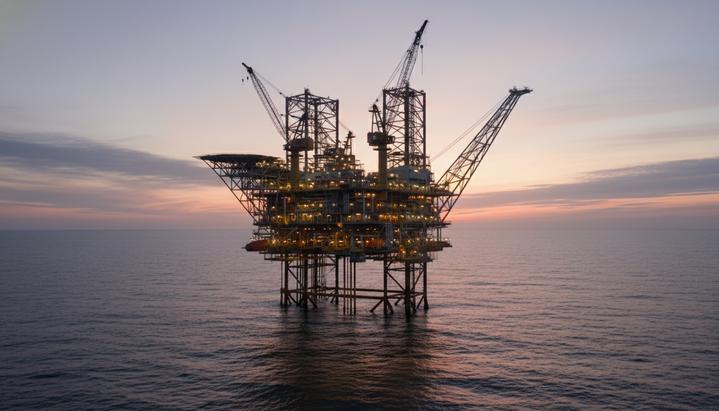 Equinor заключила контракты на 100 млрд крон для поддержки добычи в Норвегии Крупная морская нефтегазовая платформа в Северном море на рассвете. На палубе видны трубы, краны и технологическое оборудование.