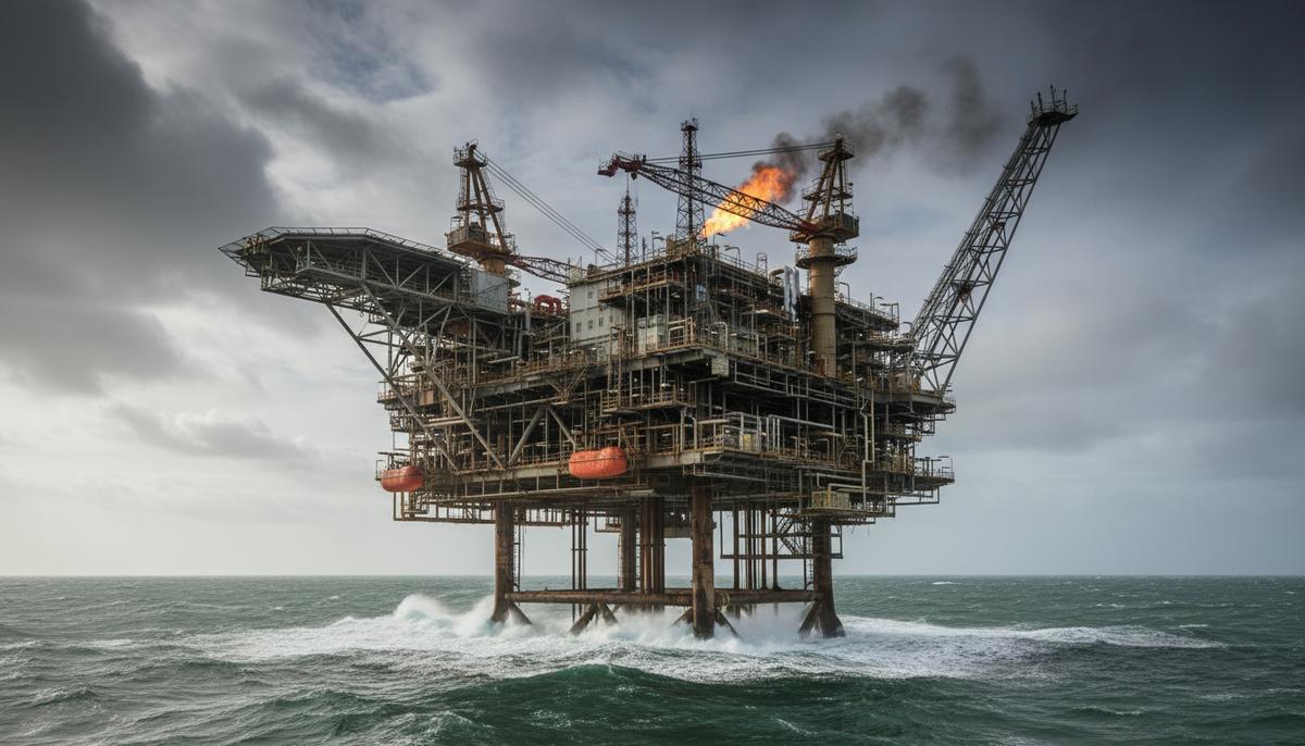 Weatherford и TotalEnergies заключили контракт на шельфе Дании Морская нефтегазовая платформа в Северном море на фоне облачного неба у побережья Дании.