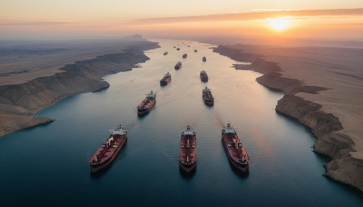 Сбои в Ормузском проливе ударят по логистике, а не по добыче нефти Нефтяные танкеры и газовозы в узком Ормузском проливе на фоне скалистых берегов с высоты птичьего полета.