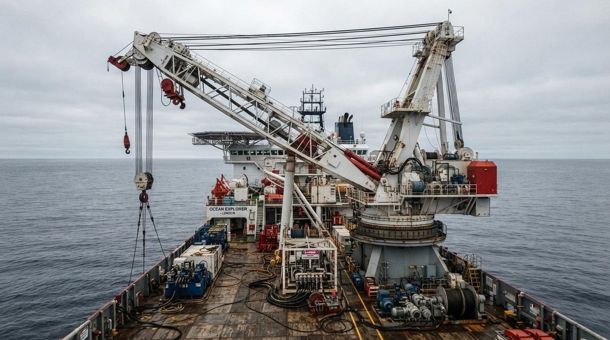 MacGregor получила крупные заказы на модернизацию шельфового оборудования Крупный современный кран для шельфовых работ на палубе специализированного судна в открытом море.