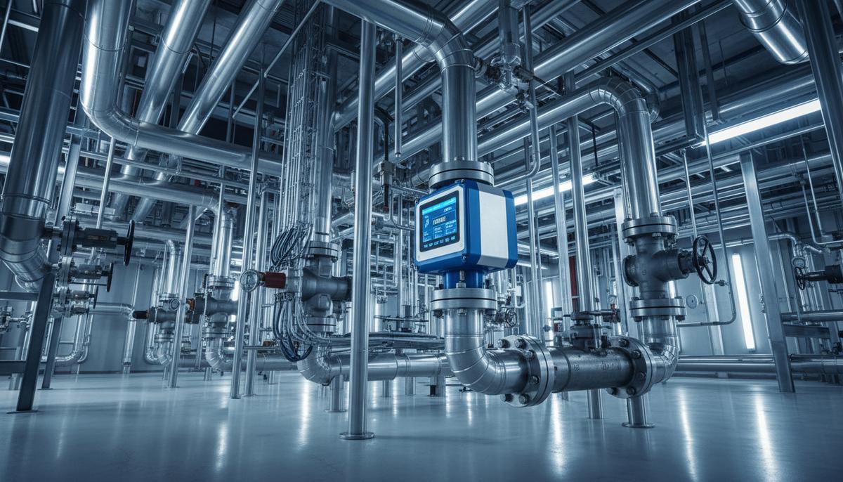ABB покупает Rotork за $5,5 млрд для расширения в сфере автоматизации Промышленный объект с сетью трубопроводов и клапанов. На одном из крупных клапанов установлен современный электрический привод с дисплеем.