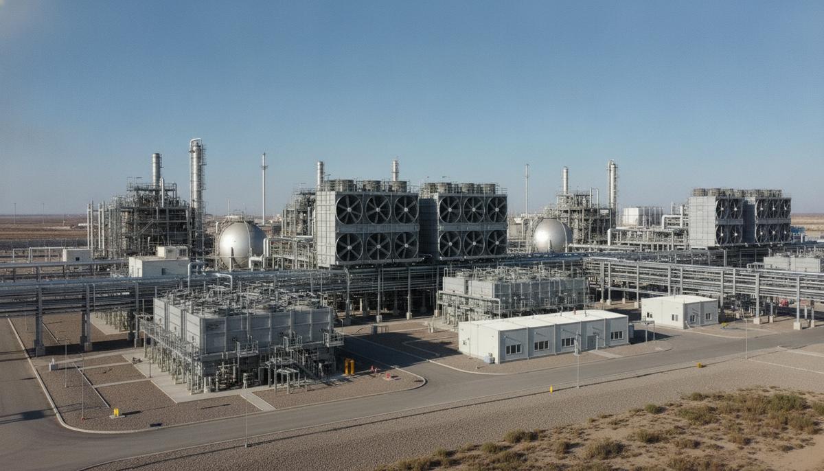 Baker Hughes поставит оборудование для проекта CP2 LNG в Луизиане Современный завод по сжижению природного газа с модульными блоками, стальными трубами и промышленными охладителями.