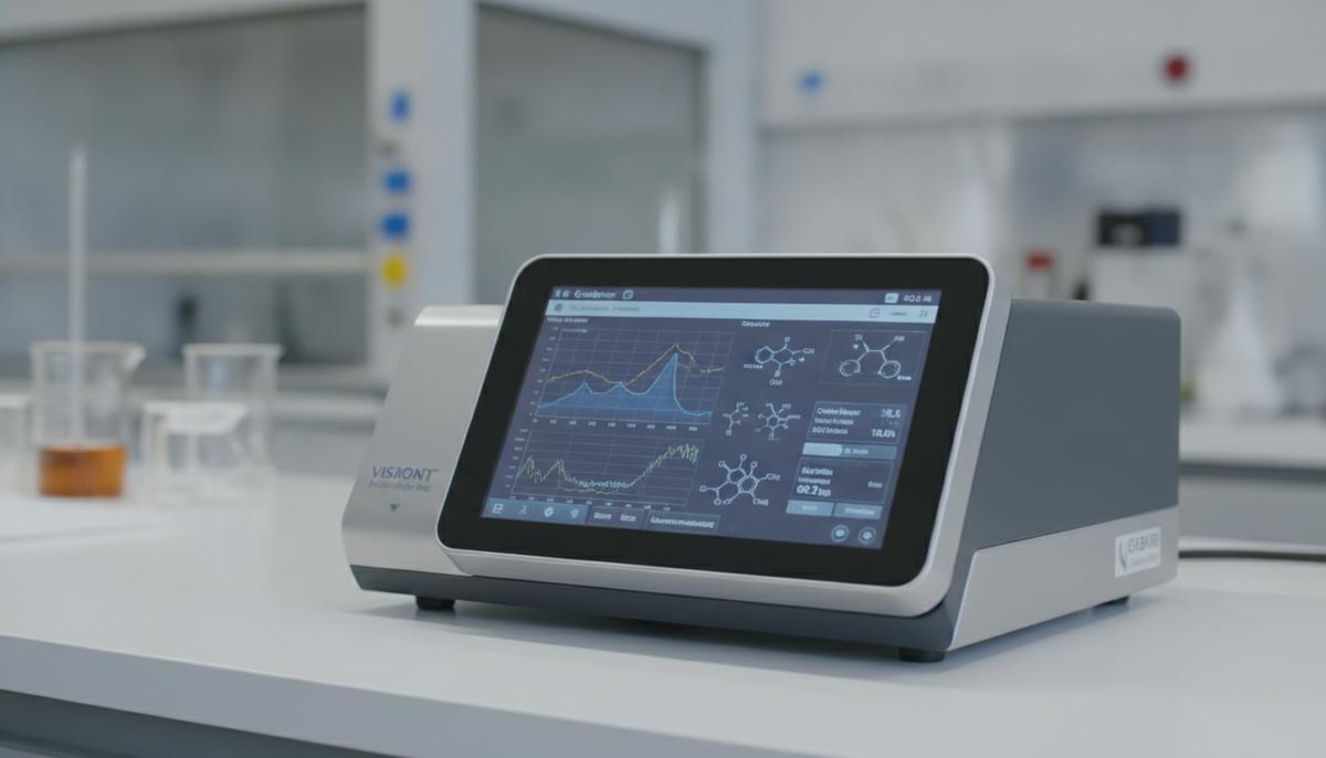 Современный анализатор топлива Grabner Vision Pro на столе в высокотехнологичной научной лаборатории.