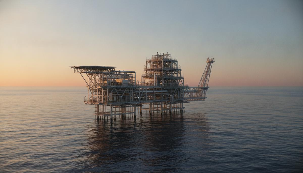 bp и Emerson расширяют проект «Шах-Дениз» в Каспийском море Современная морская компрессорная платформа проекта «Шах-Дениз» в Каспийском море на рассвете.
